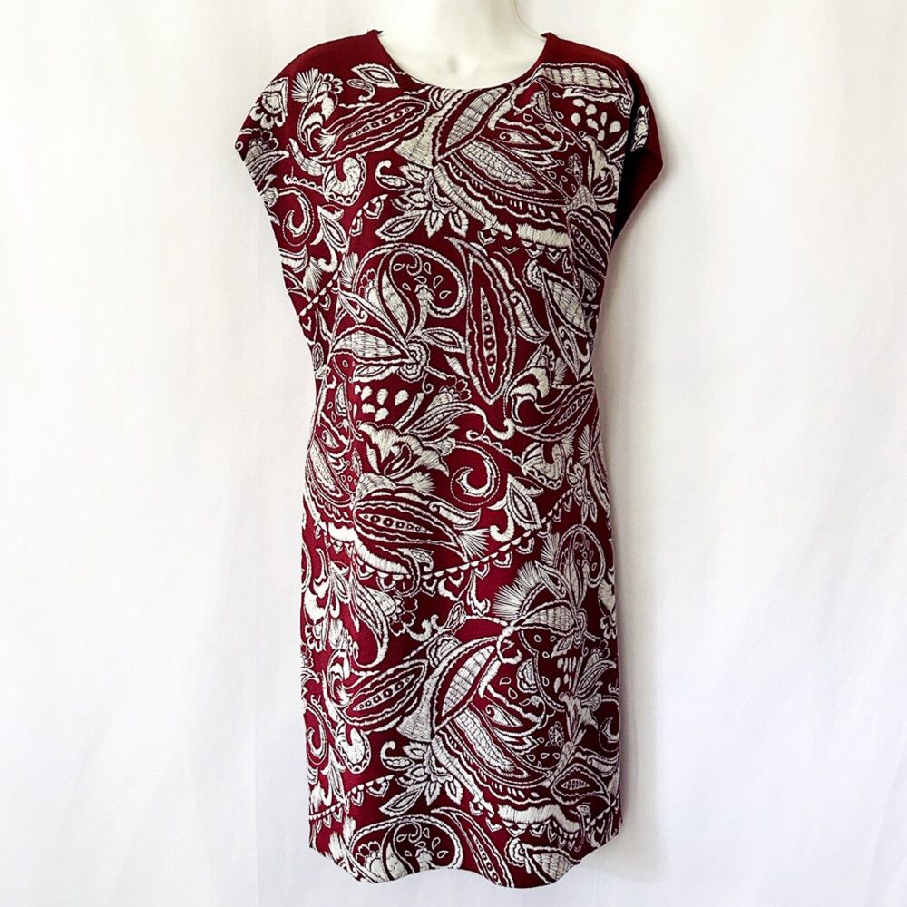 NWT ZARA Basic Embroidered Knit Sheath Dress (L) in Burnt Brick & White Paisley - Picture 3 of 14